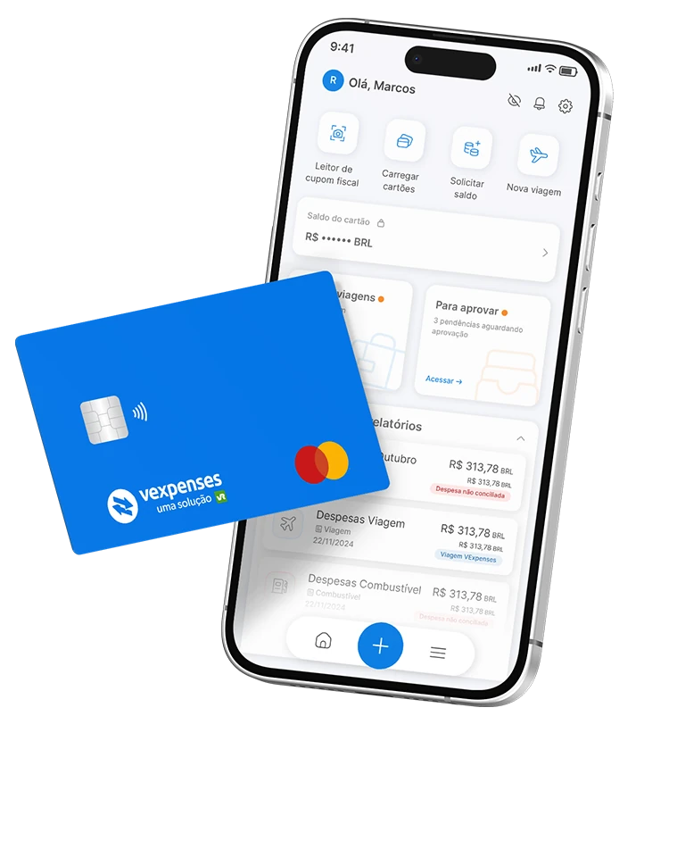 App VExpenses no celular com cartão corporativo